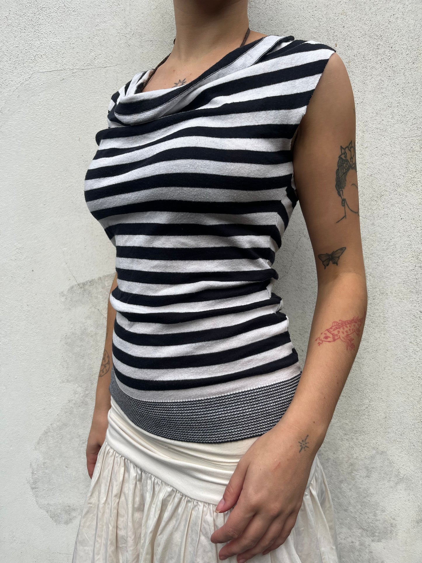 black and white stripy top