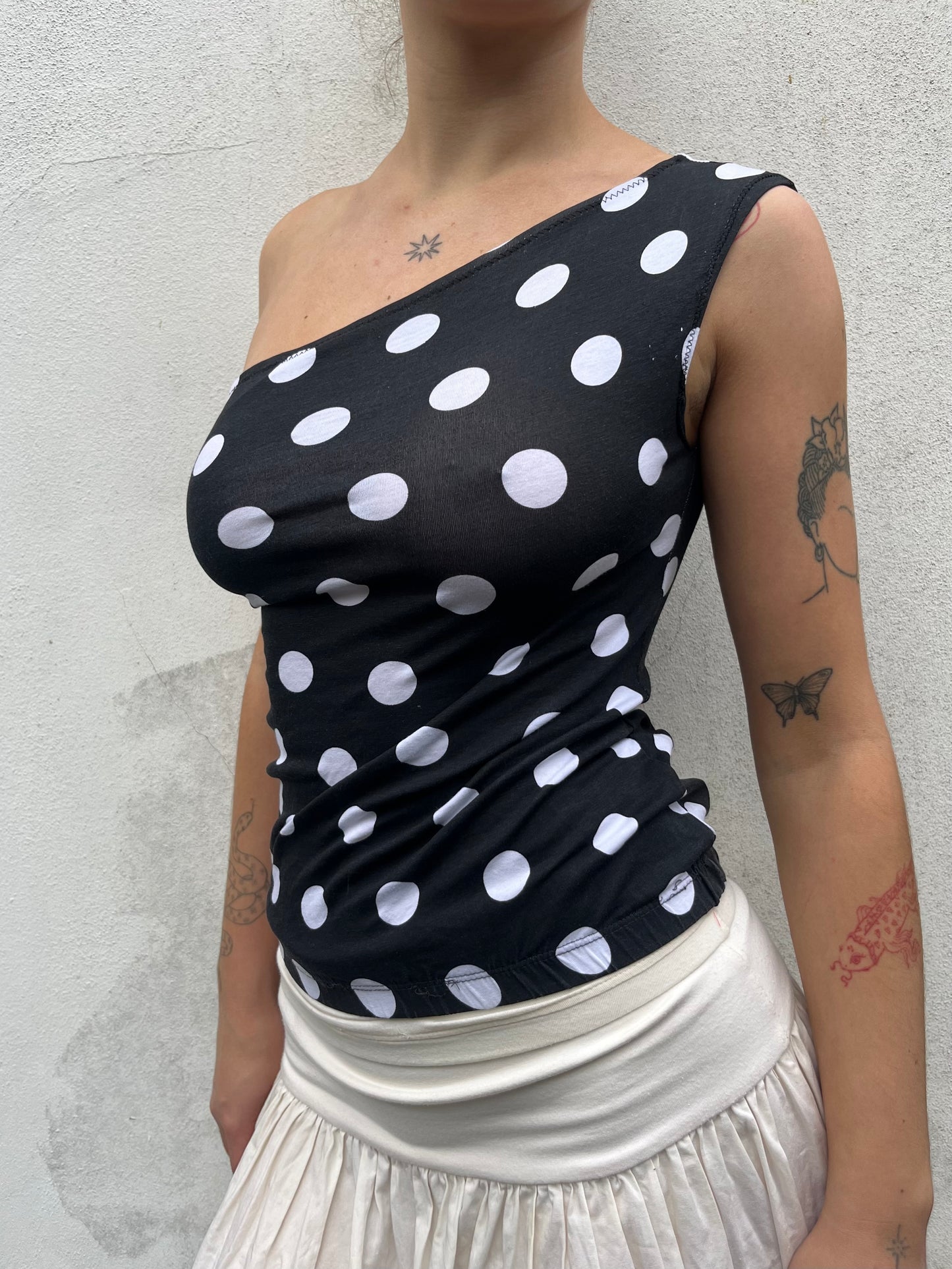polka dot one shoulder top