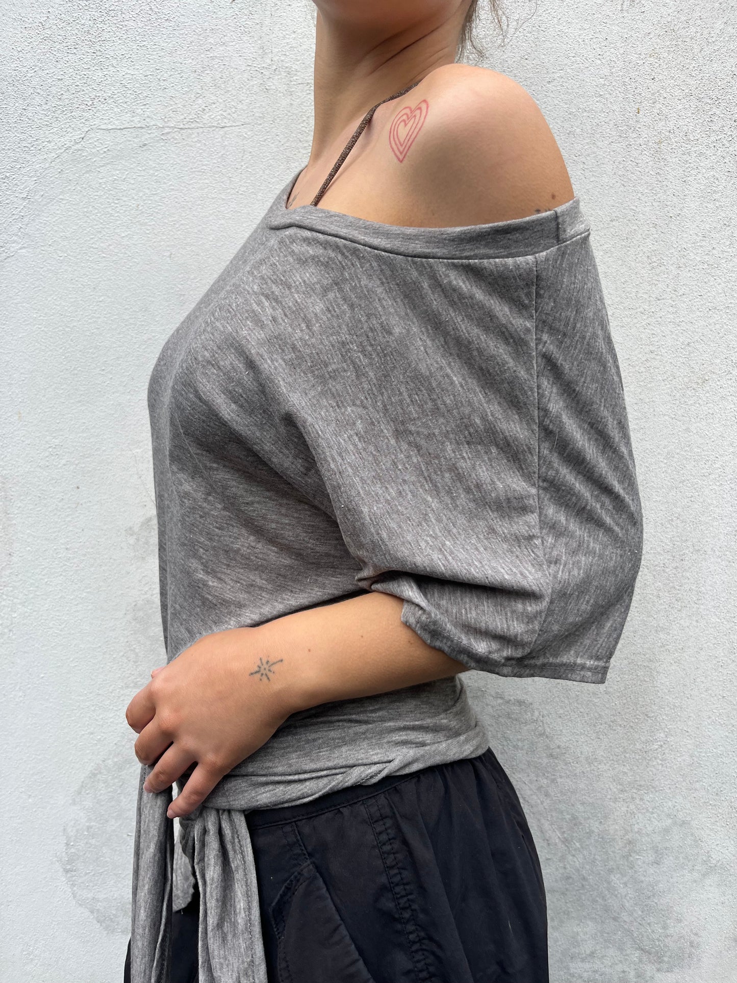 grey asymmetric wrap t shirt