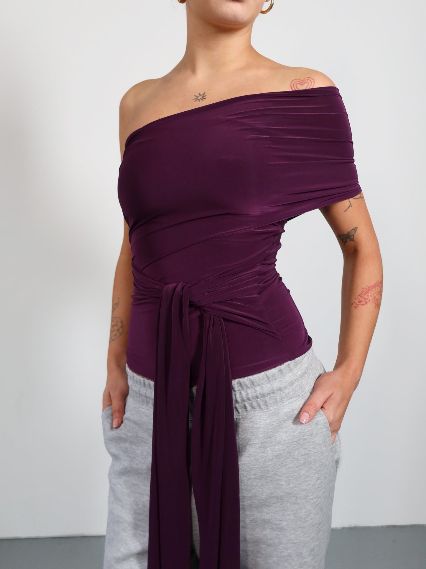 wrap top in aubergine