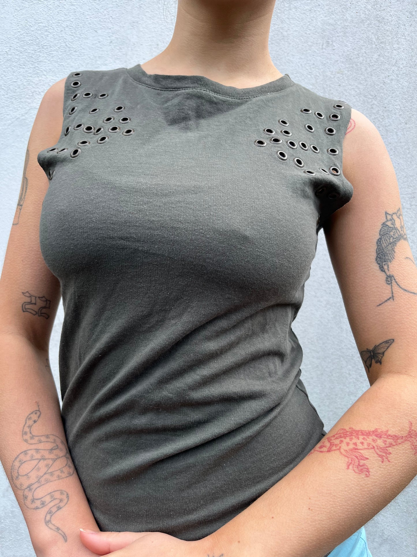 khaki eyelet top