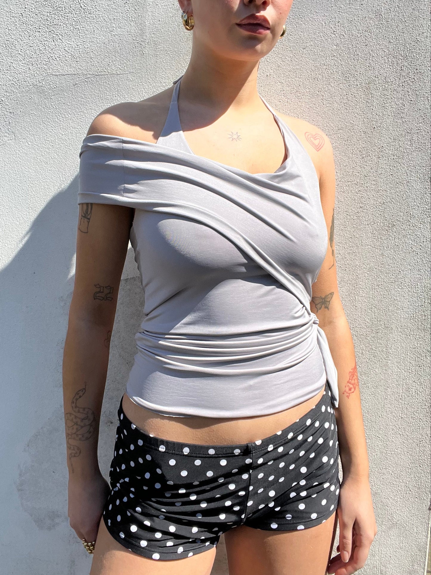 multi tie asymmetric top in silver grey