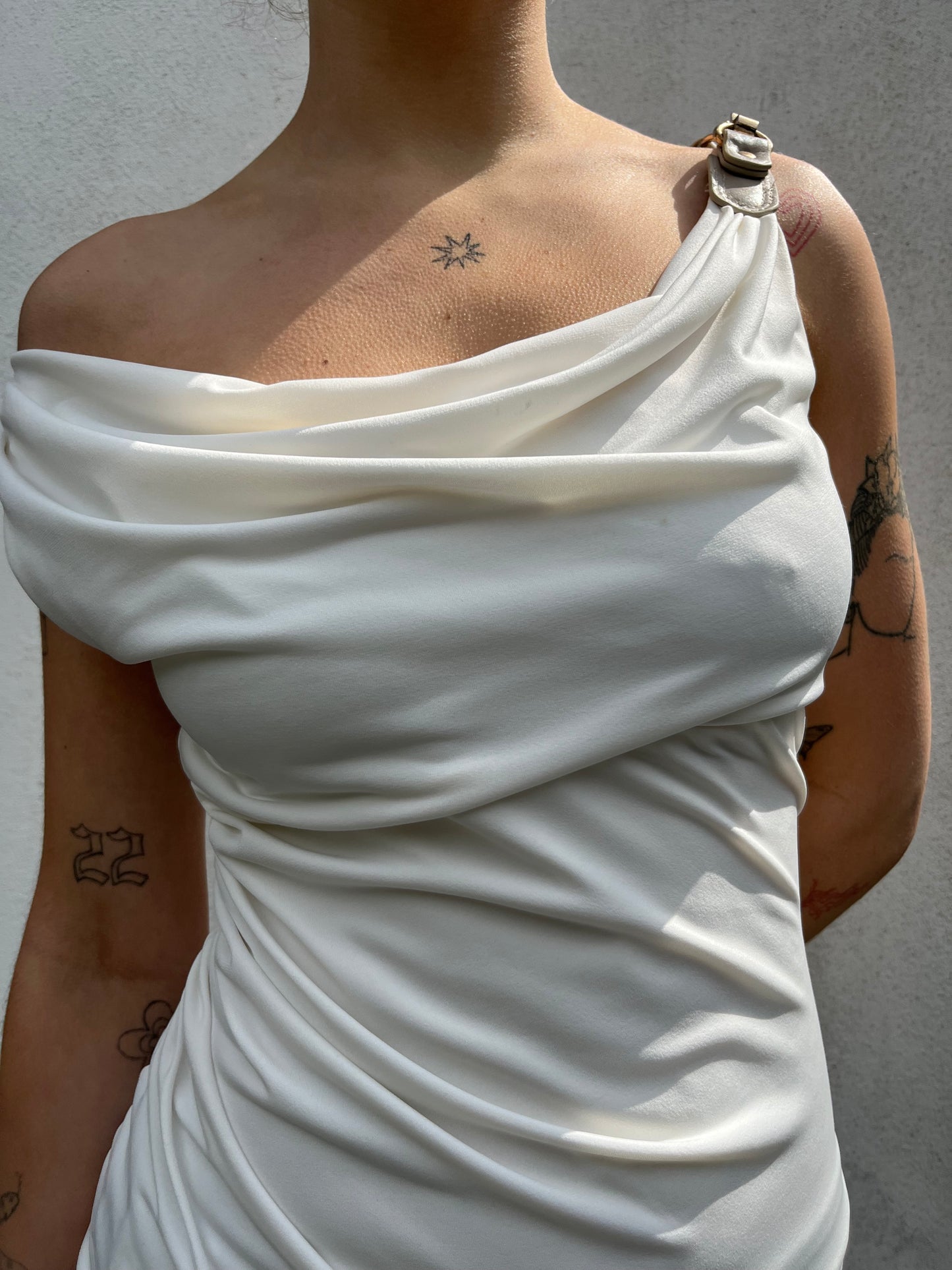 white cowl neck top