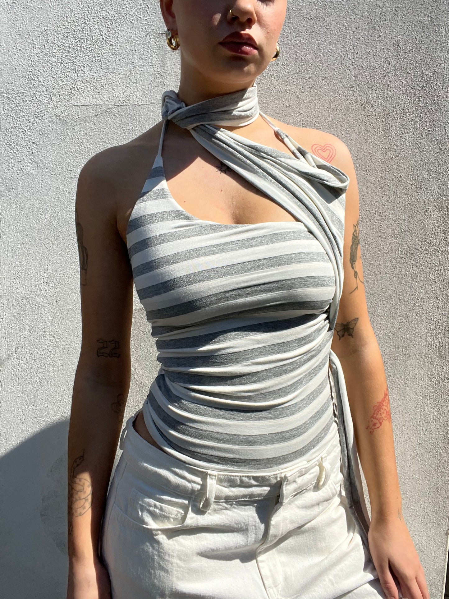 multi tie asymmetric top in stripes