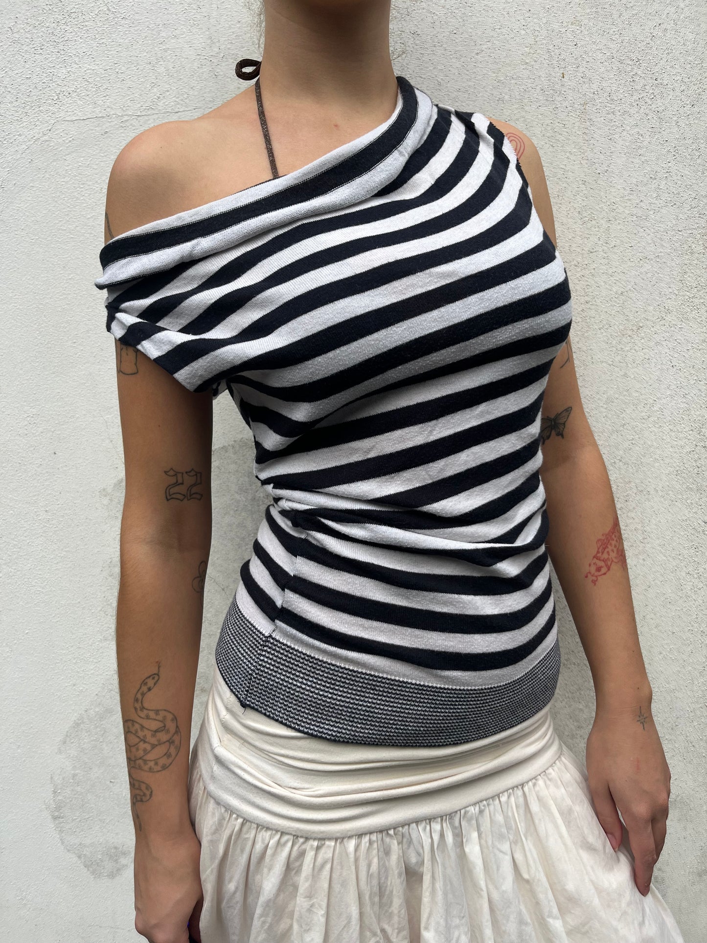 black and white stripy top