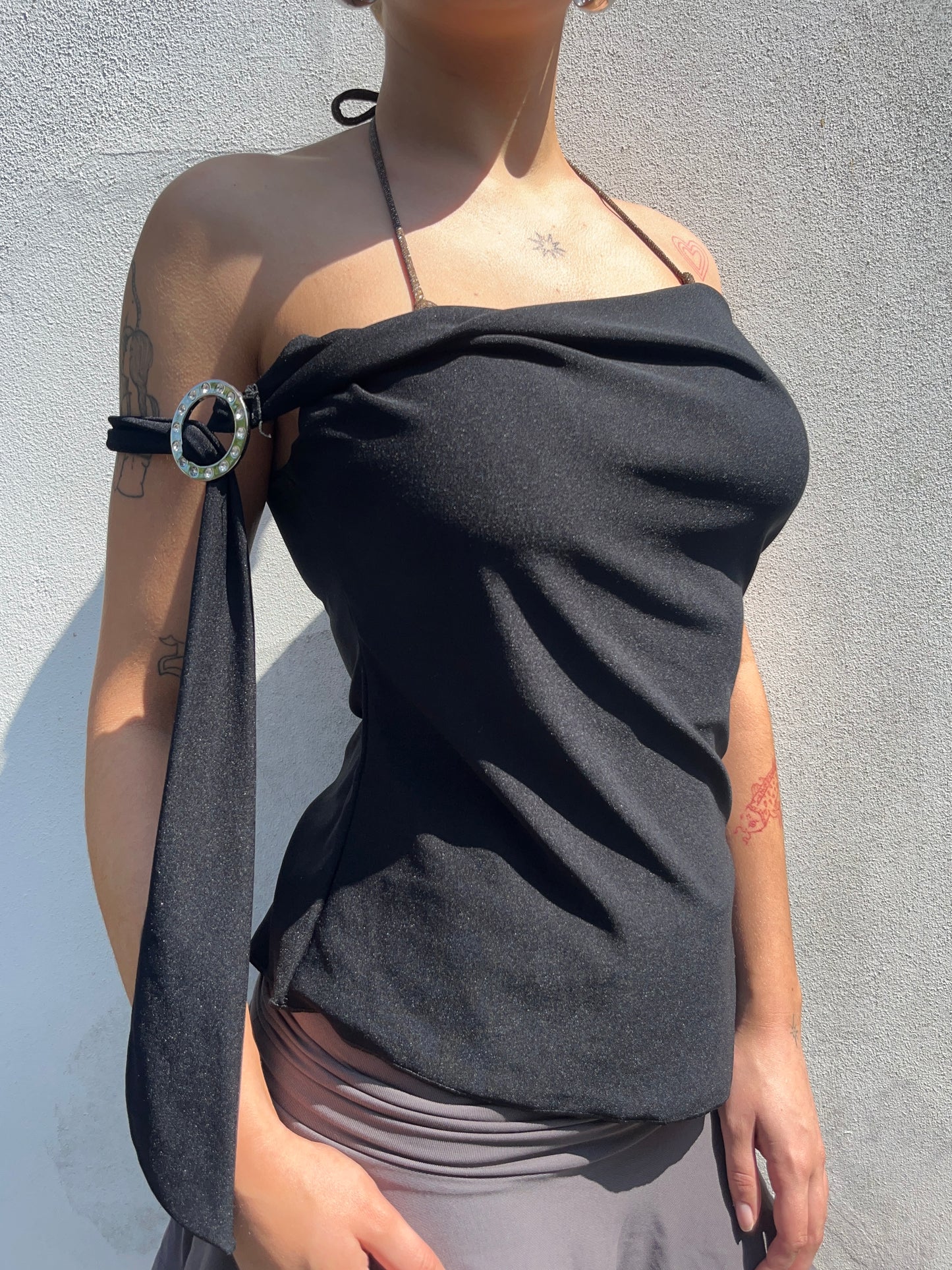 black asymmetric cowl neck