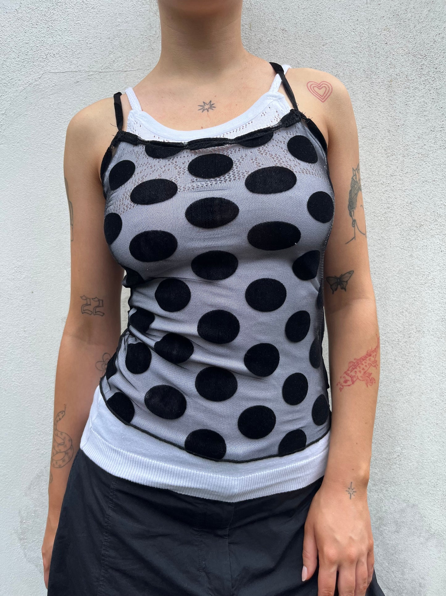 black mesh polka dot cami