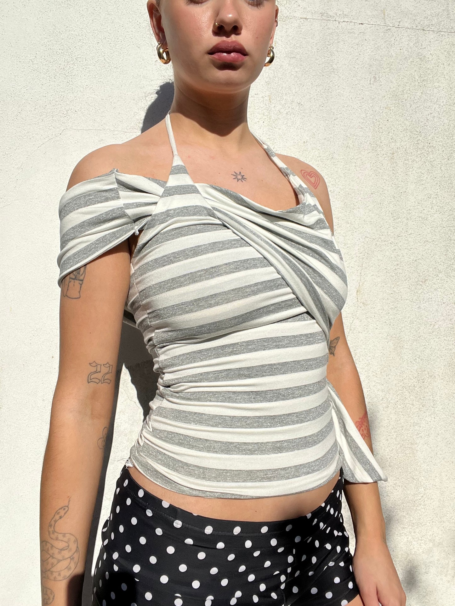 multi tie asymmetric top in stripes