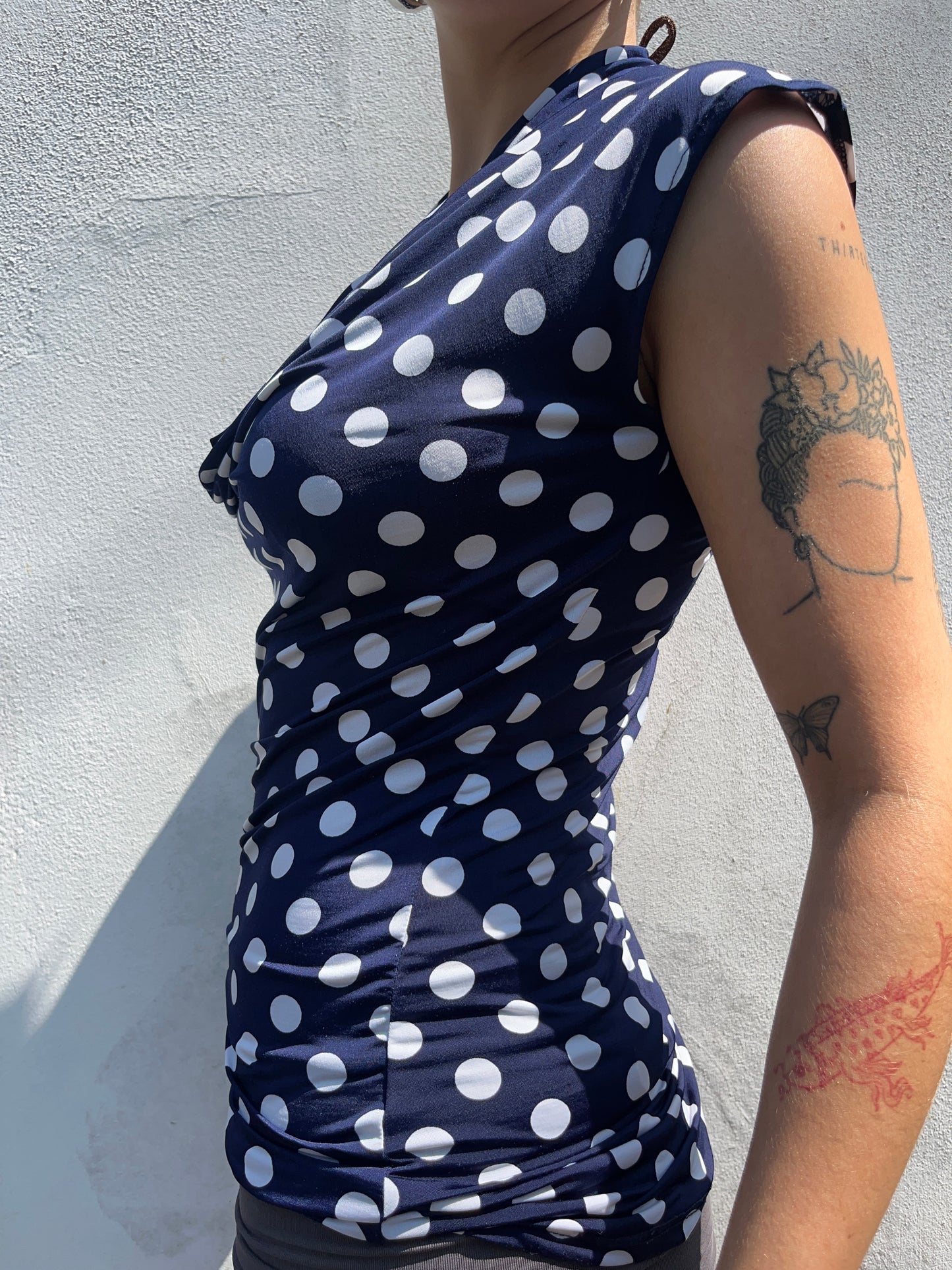 navy polka top