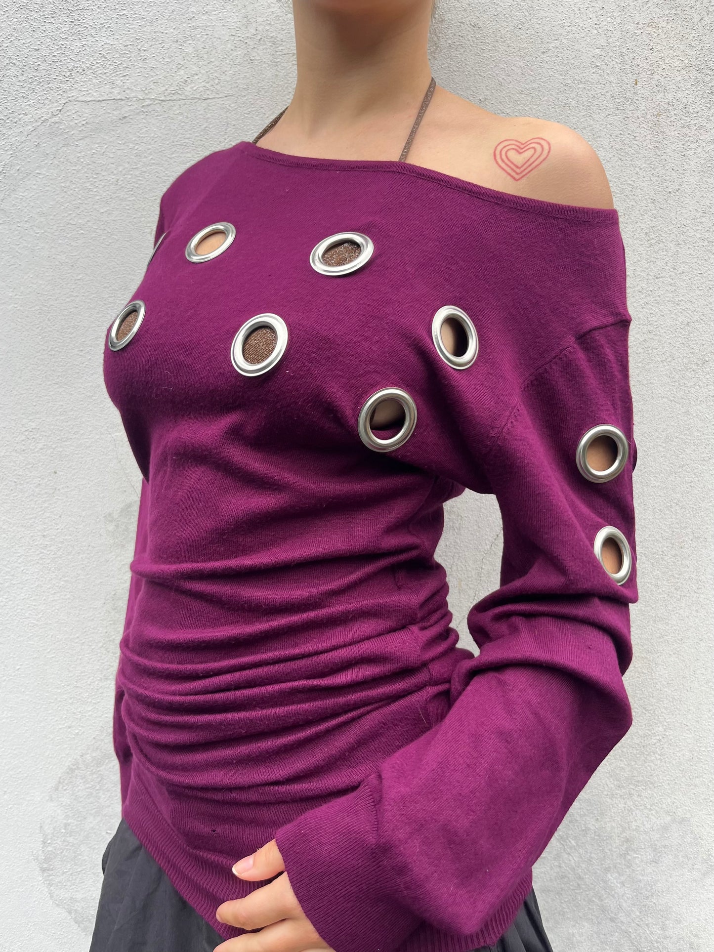 plum eyelet knit