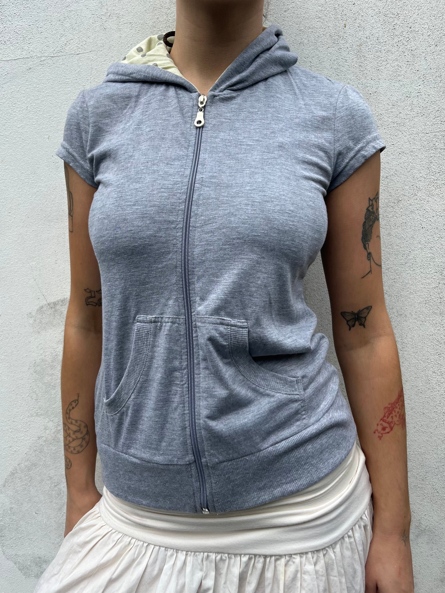 grey hooded top