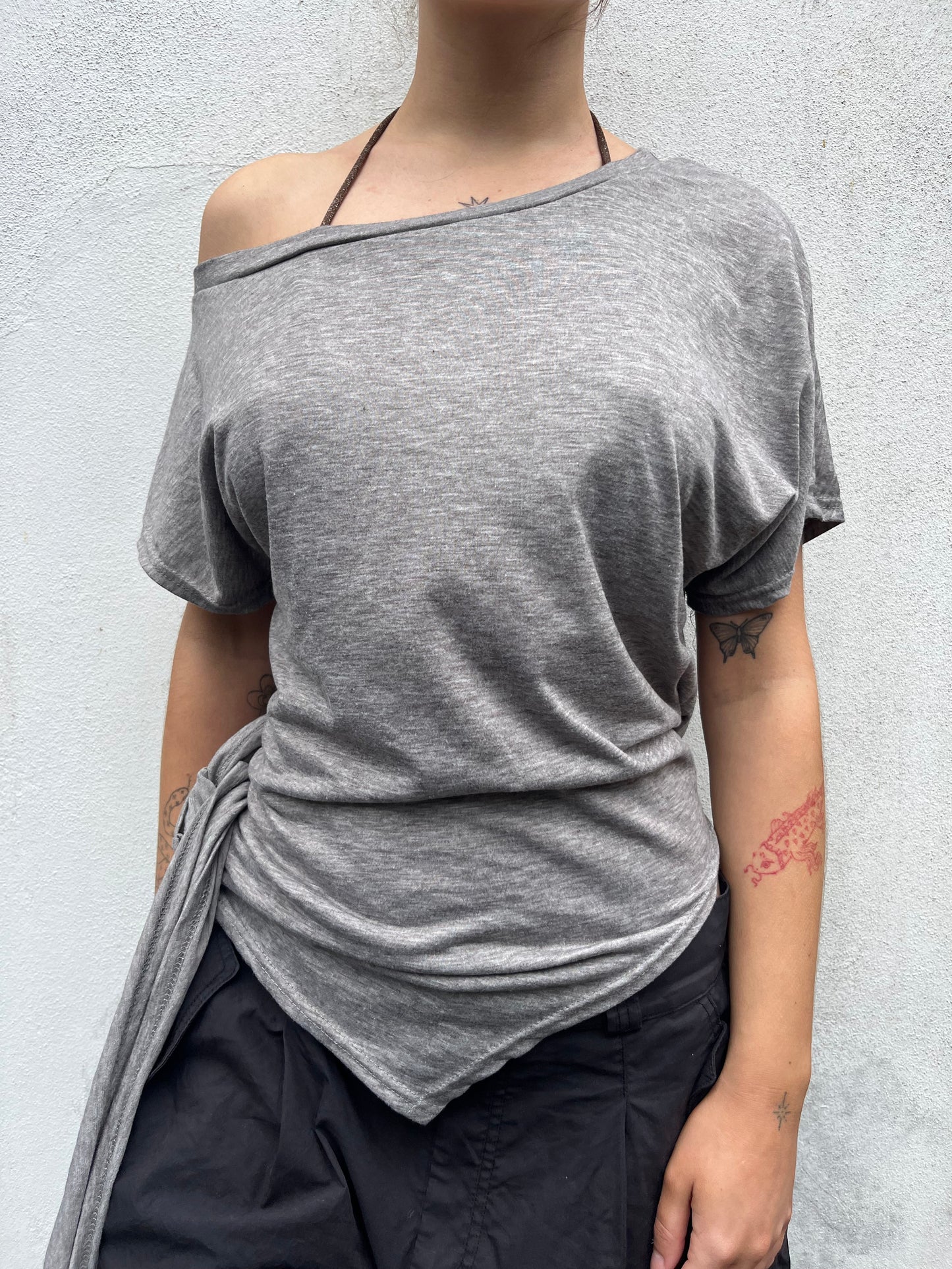 grey asymmetric wrap t shirt