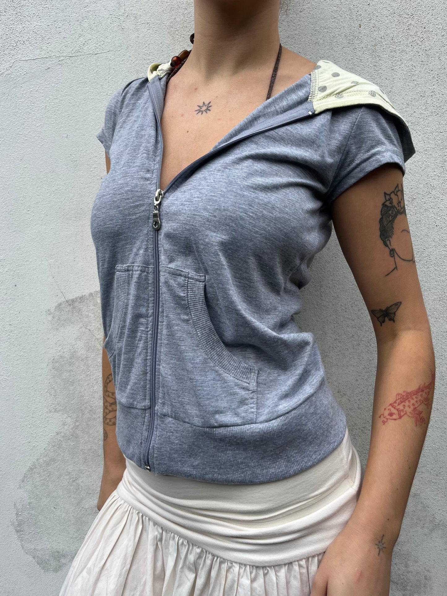 grey hooded top