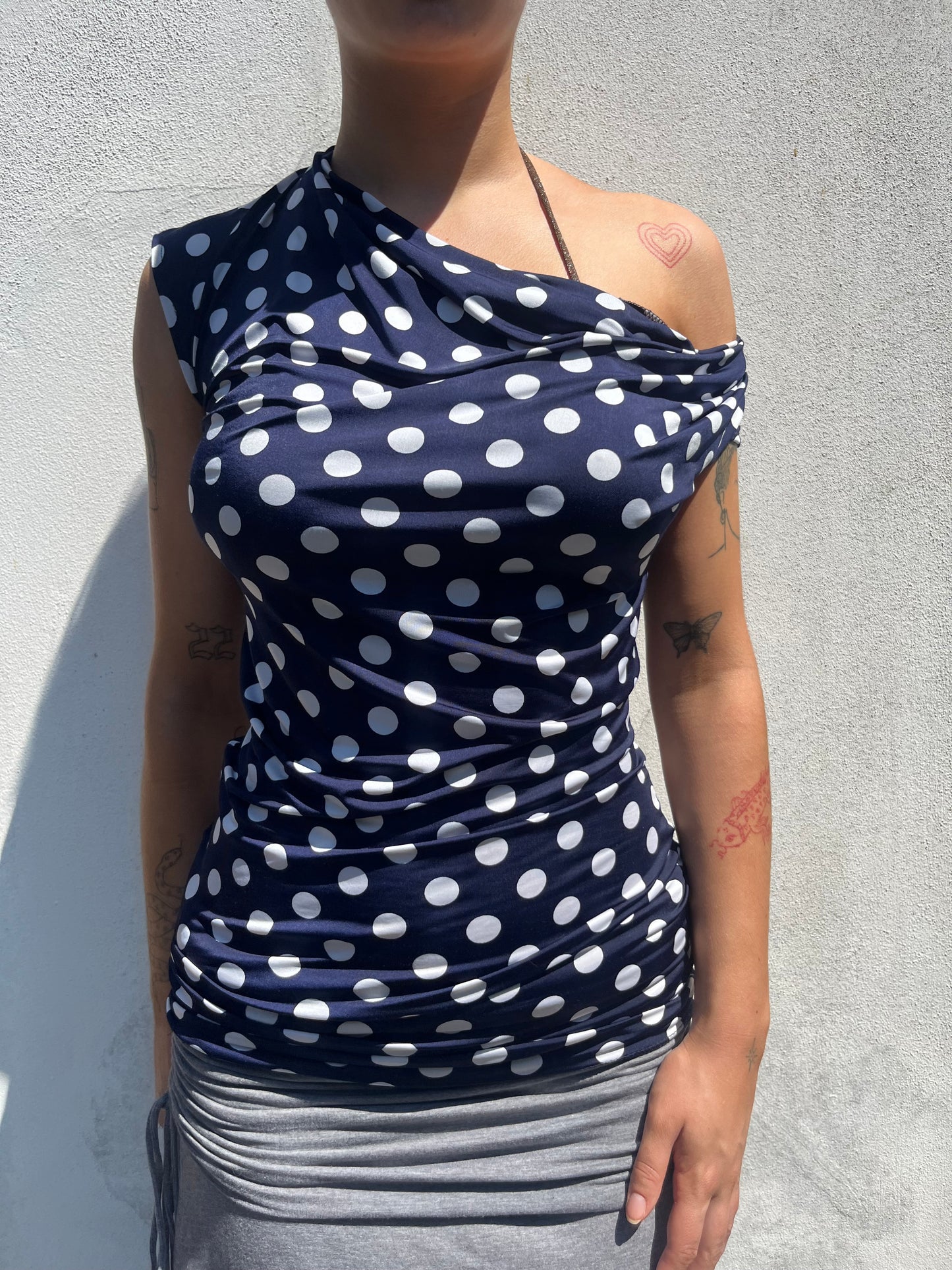 navy polka top