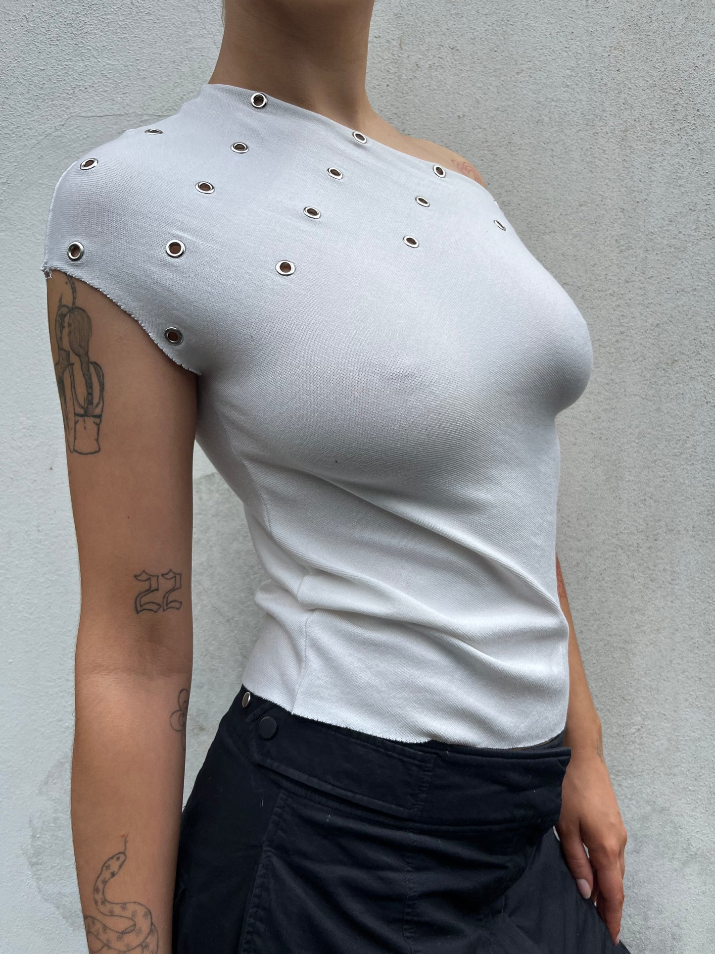 white eyelet top