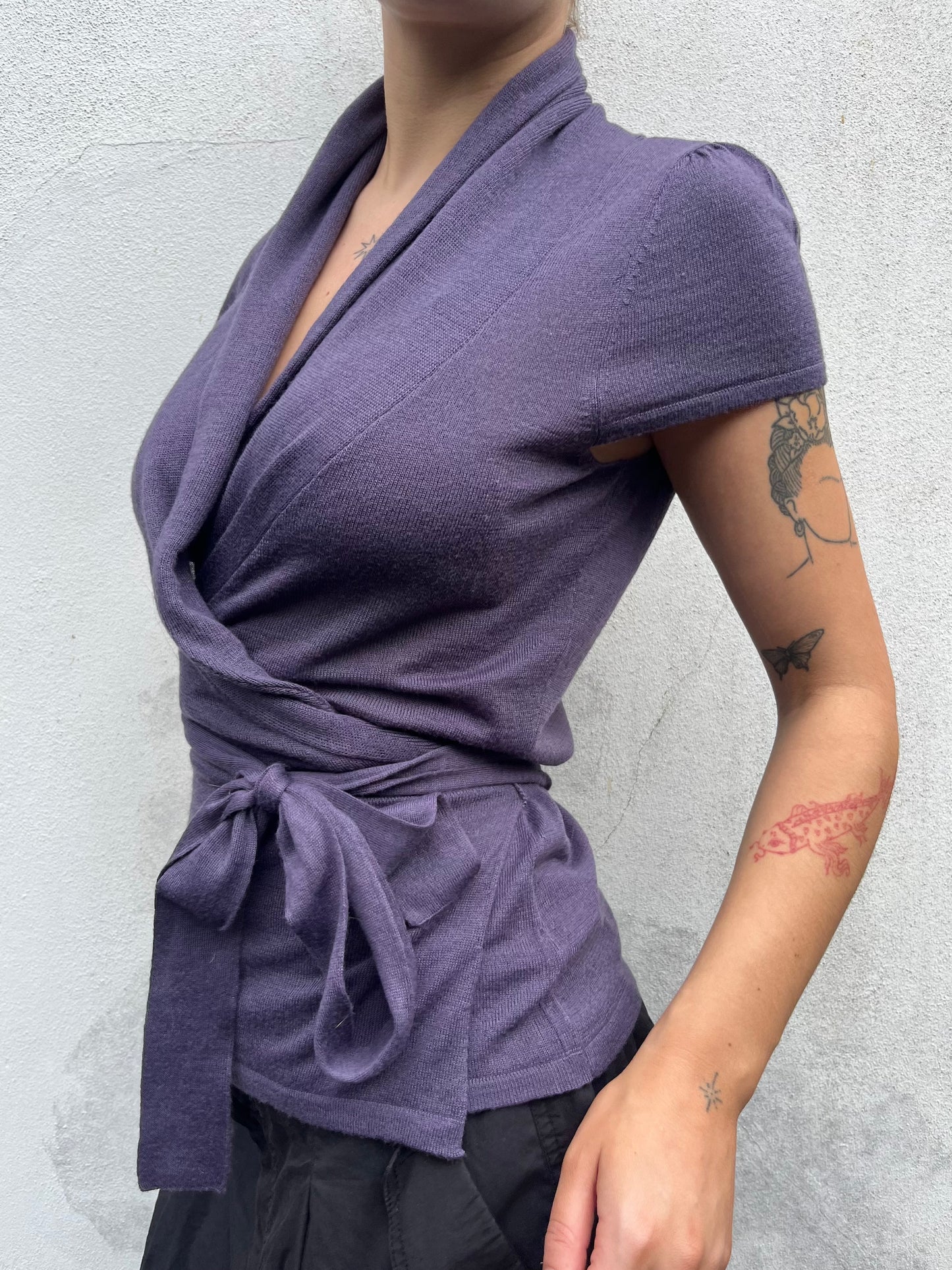 purple wrap knit top