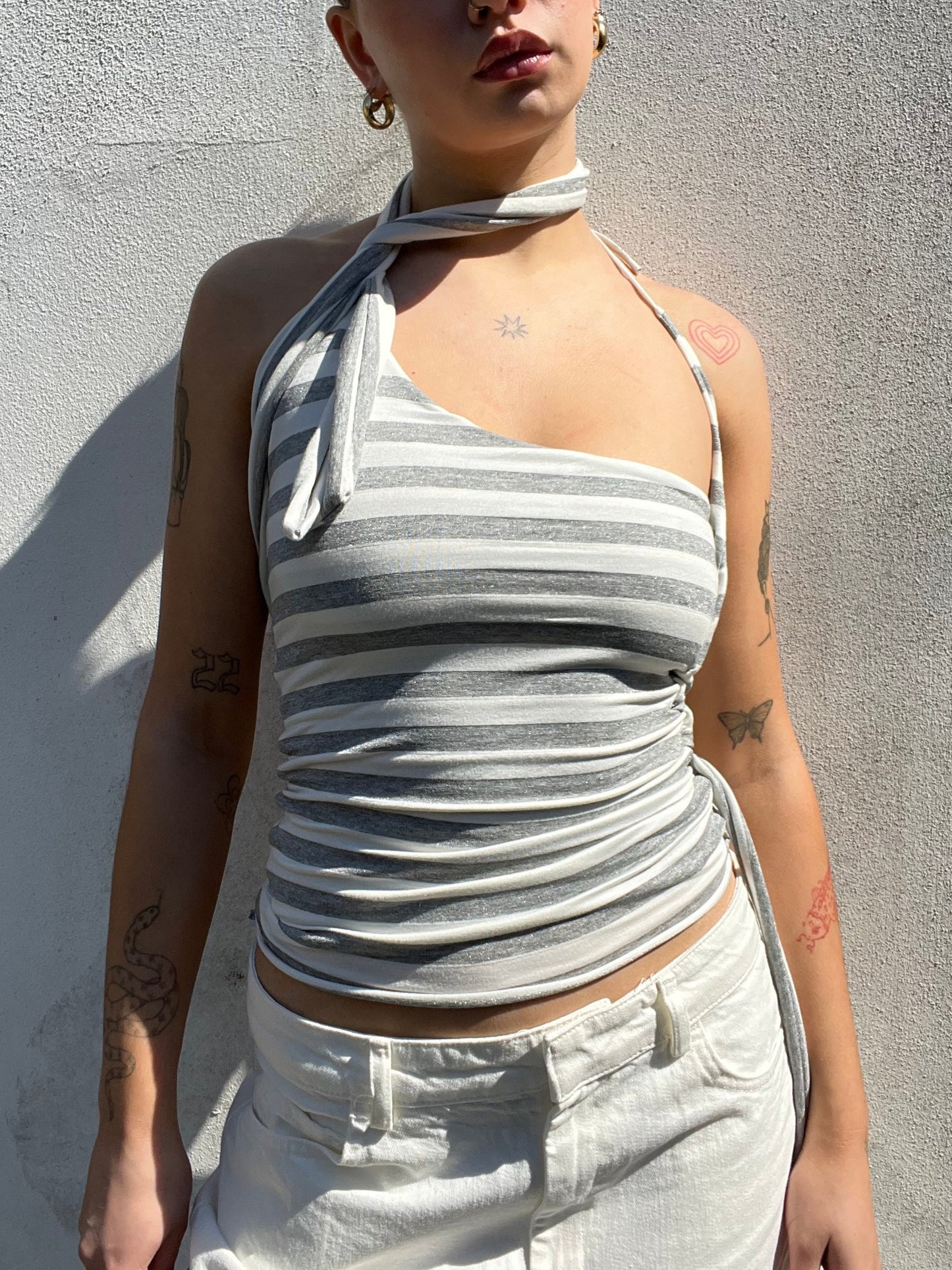 multi tie asymmetric top in stripes