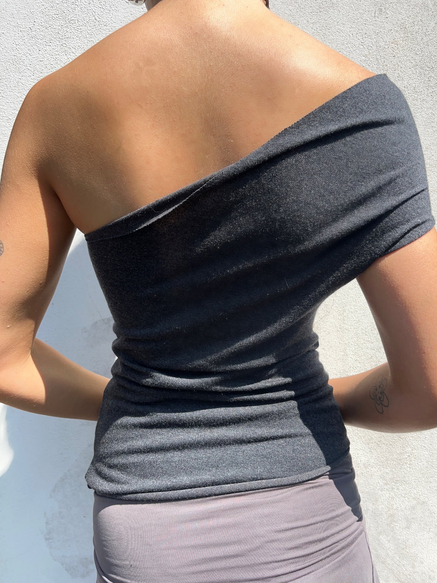 dark grey eyelet top