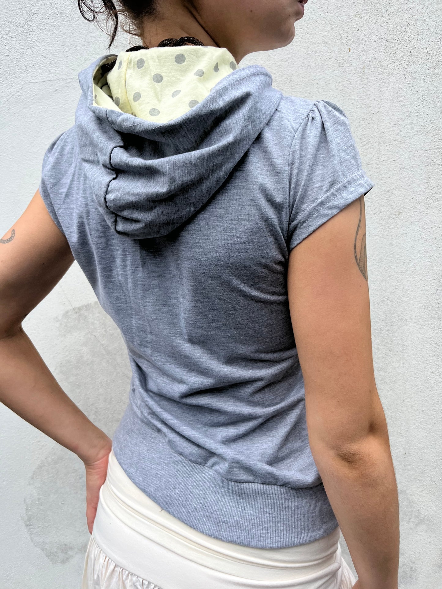 grey hooded top