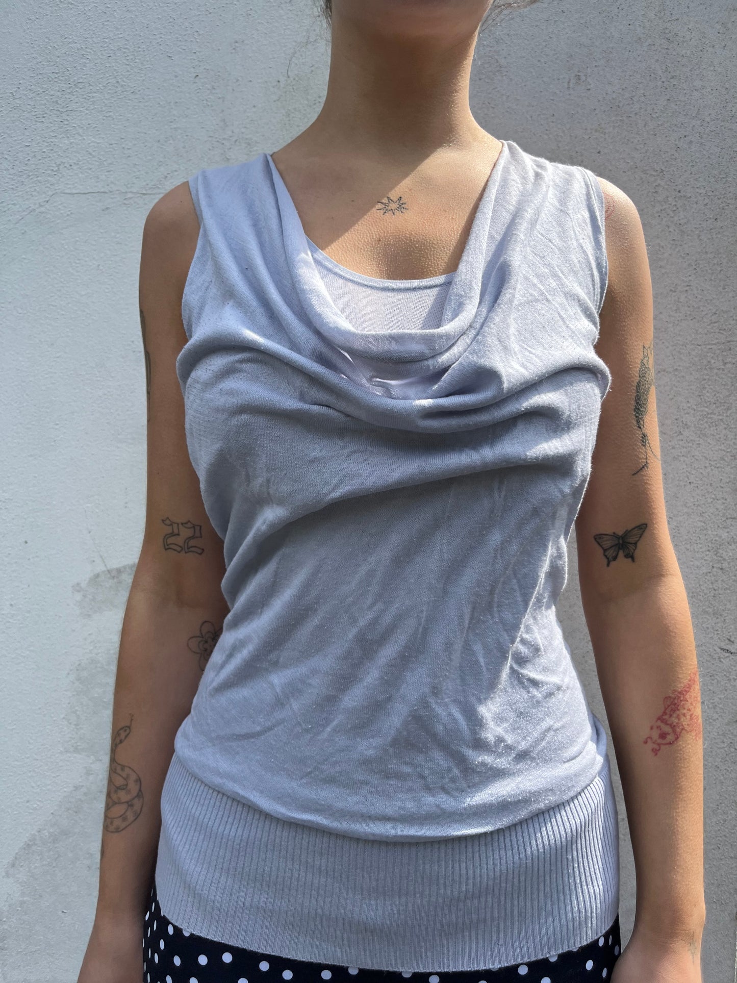 pale blue cowl neck top