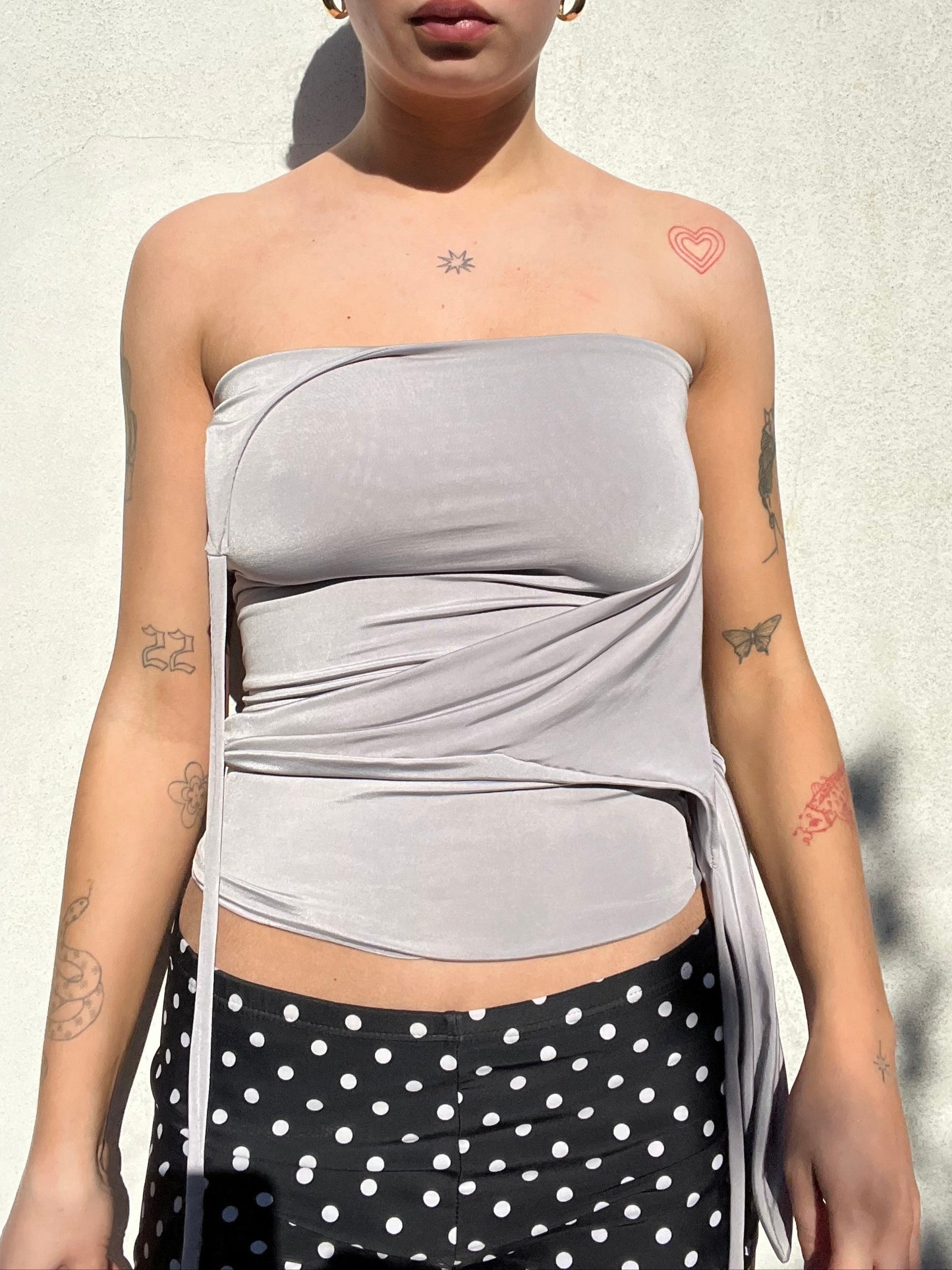 multi tie asymmetric top in silver grey