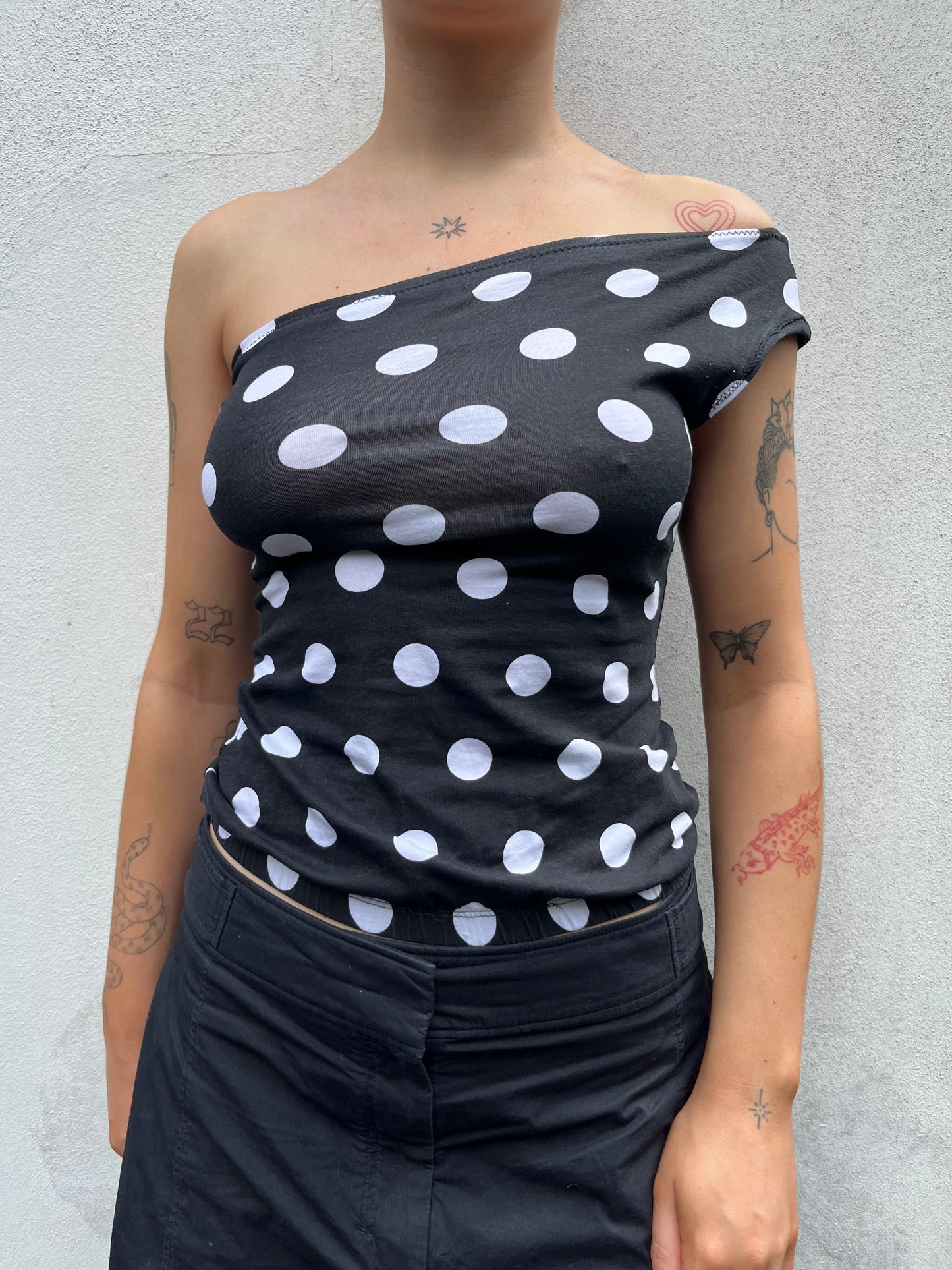 polka dot one shoulder top