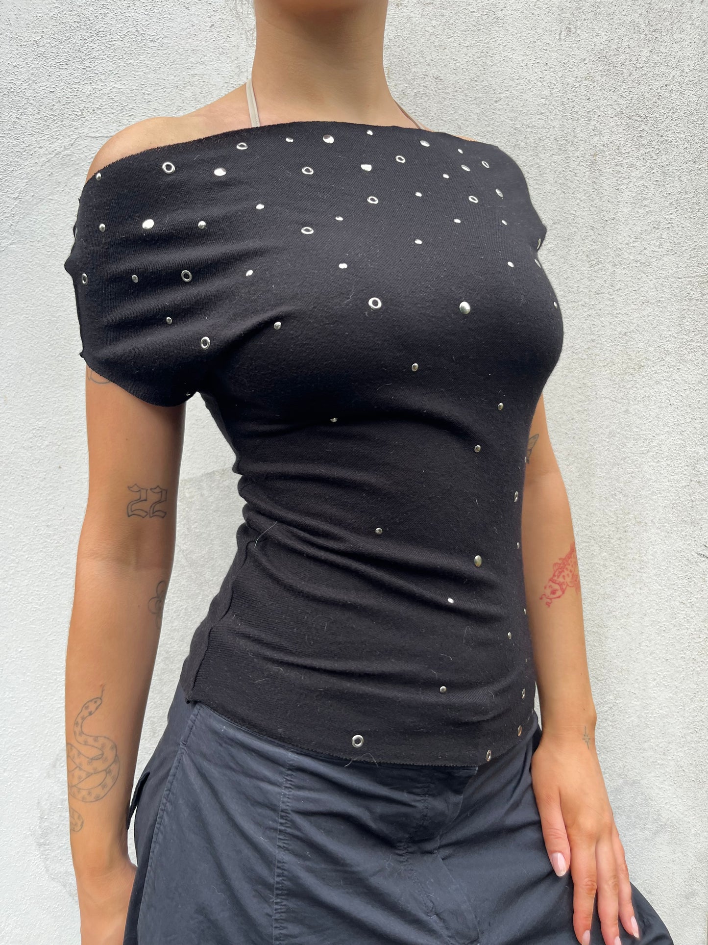 black eyelet top
