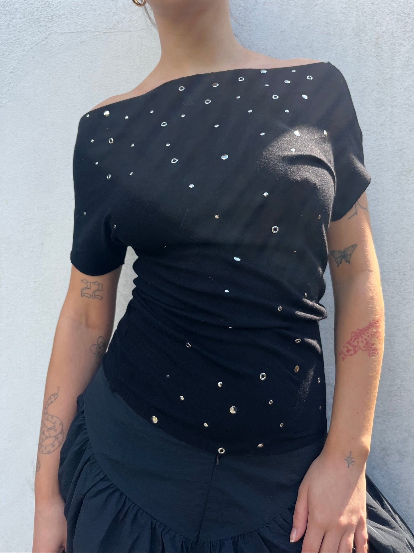 black eyelet top
