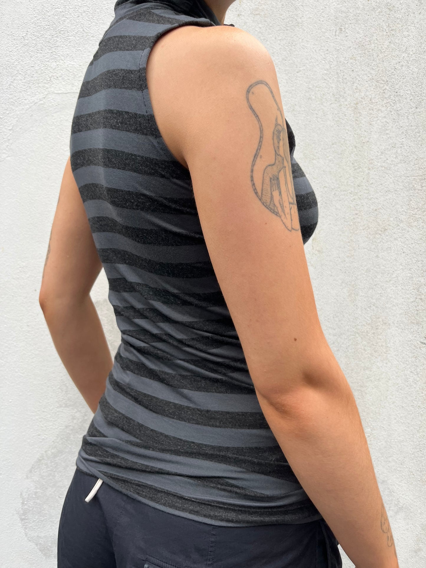grey and black stripy top