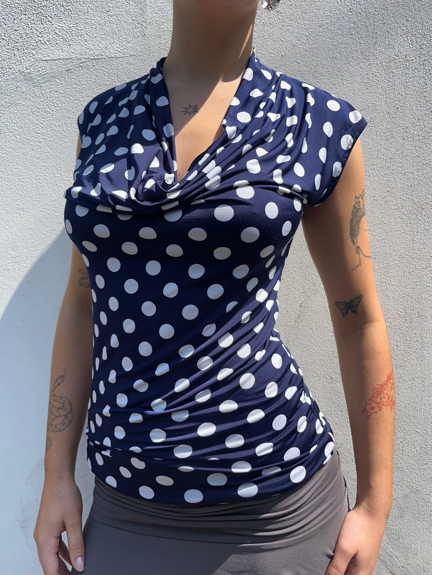 navy polka top
