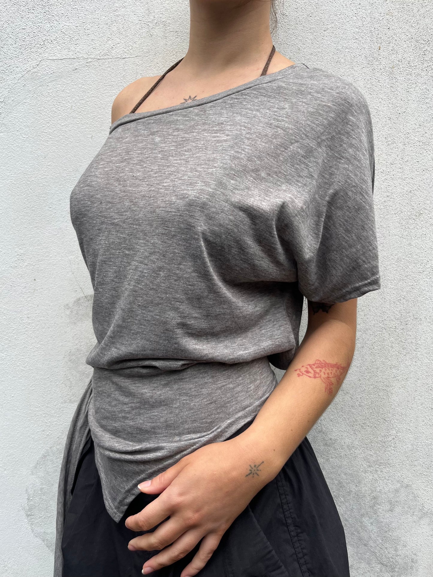 grey asymmetric wrap t shirt
