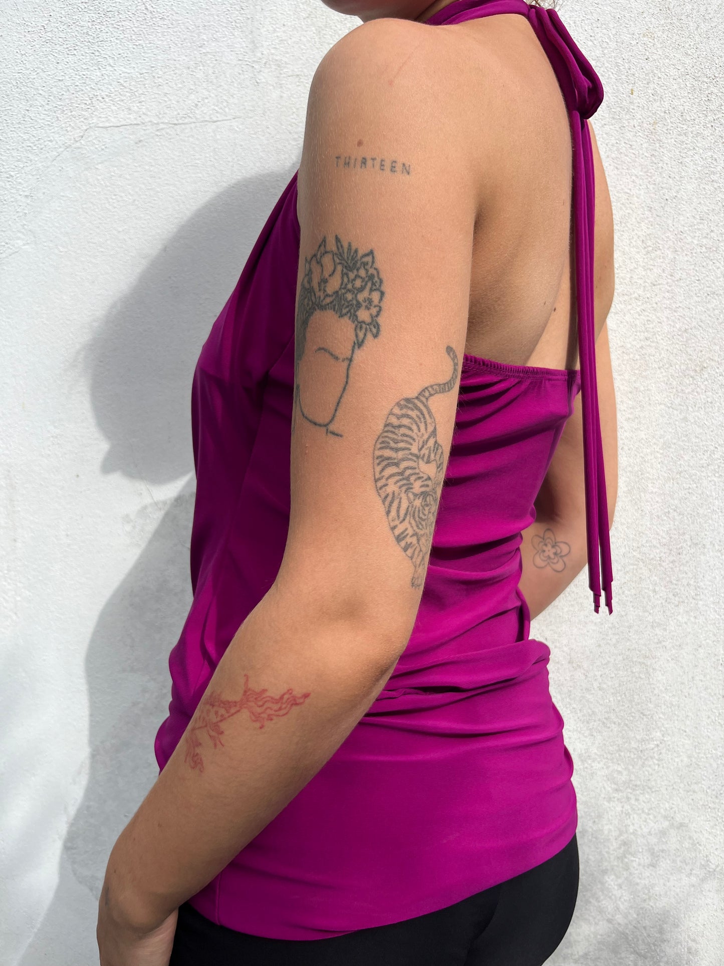 magenta halter neck top