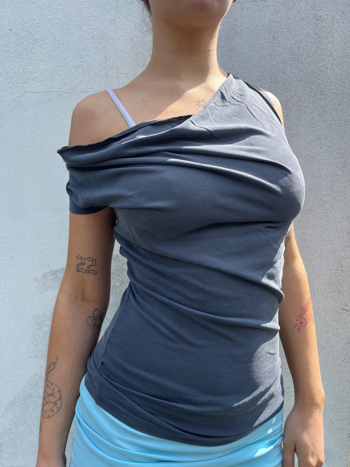 grey blue slouchy top