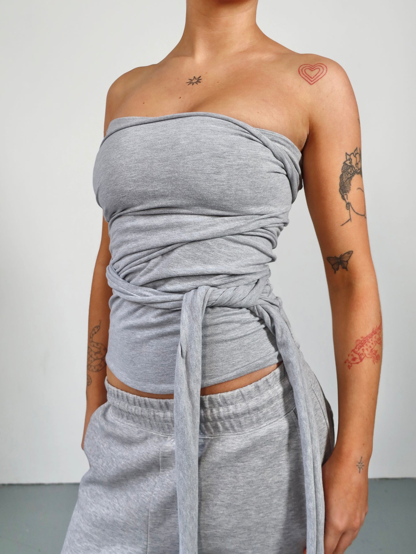 wrap top in marl grey