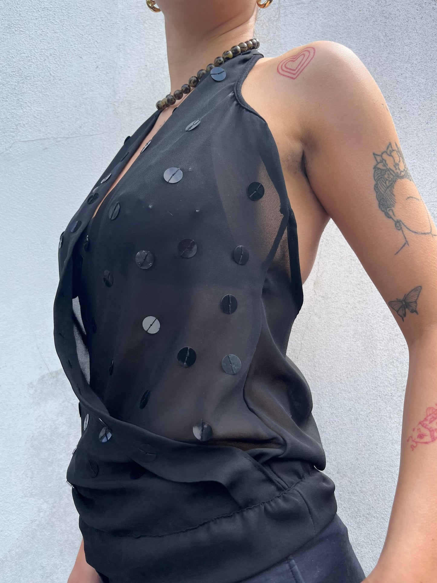 black slouchy sequin halter