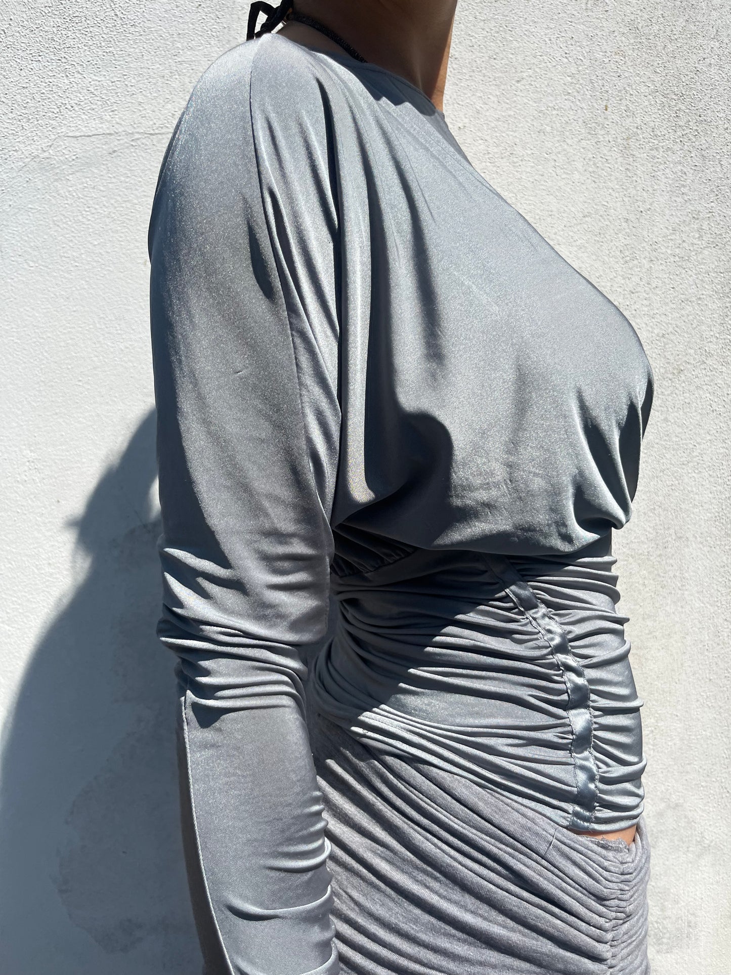 shiny batwing top