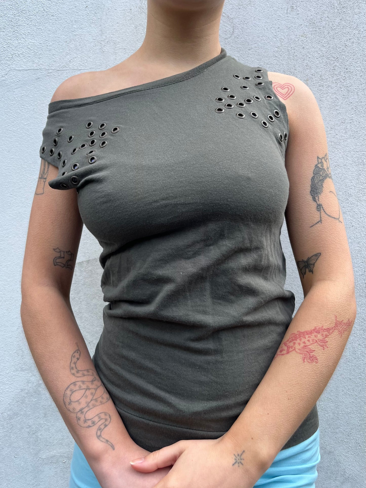 khaki eyelet top