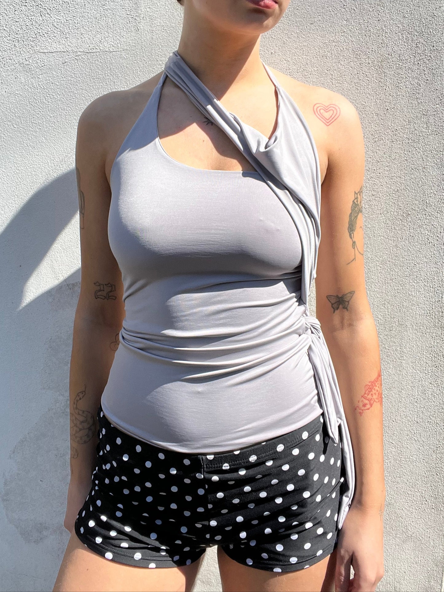 multi tie asymmetric top in silver grey
