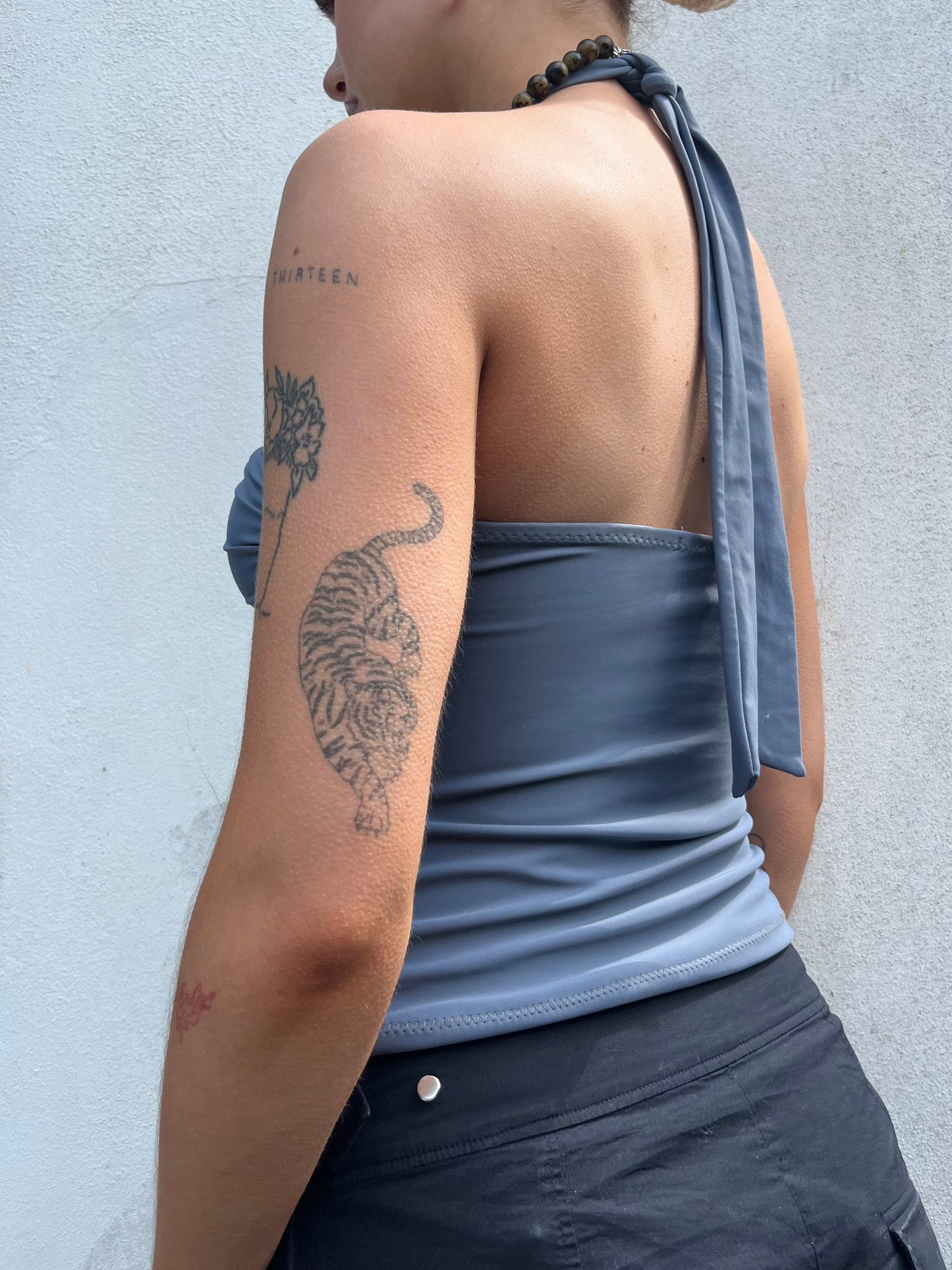 grey blue slinky halter