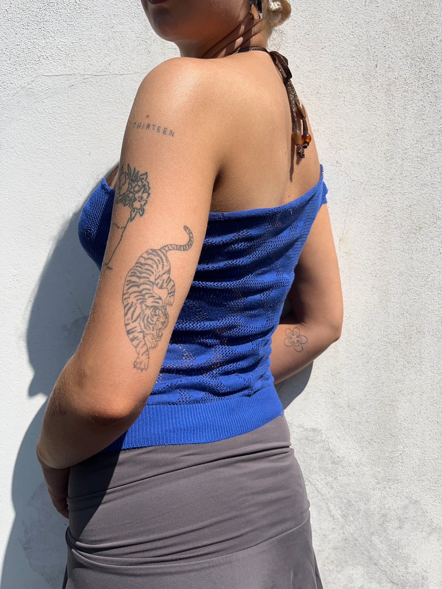 blue one shoulder top