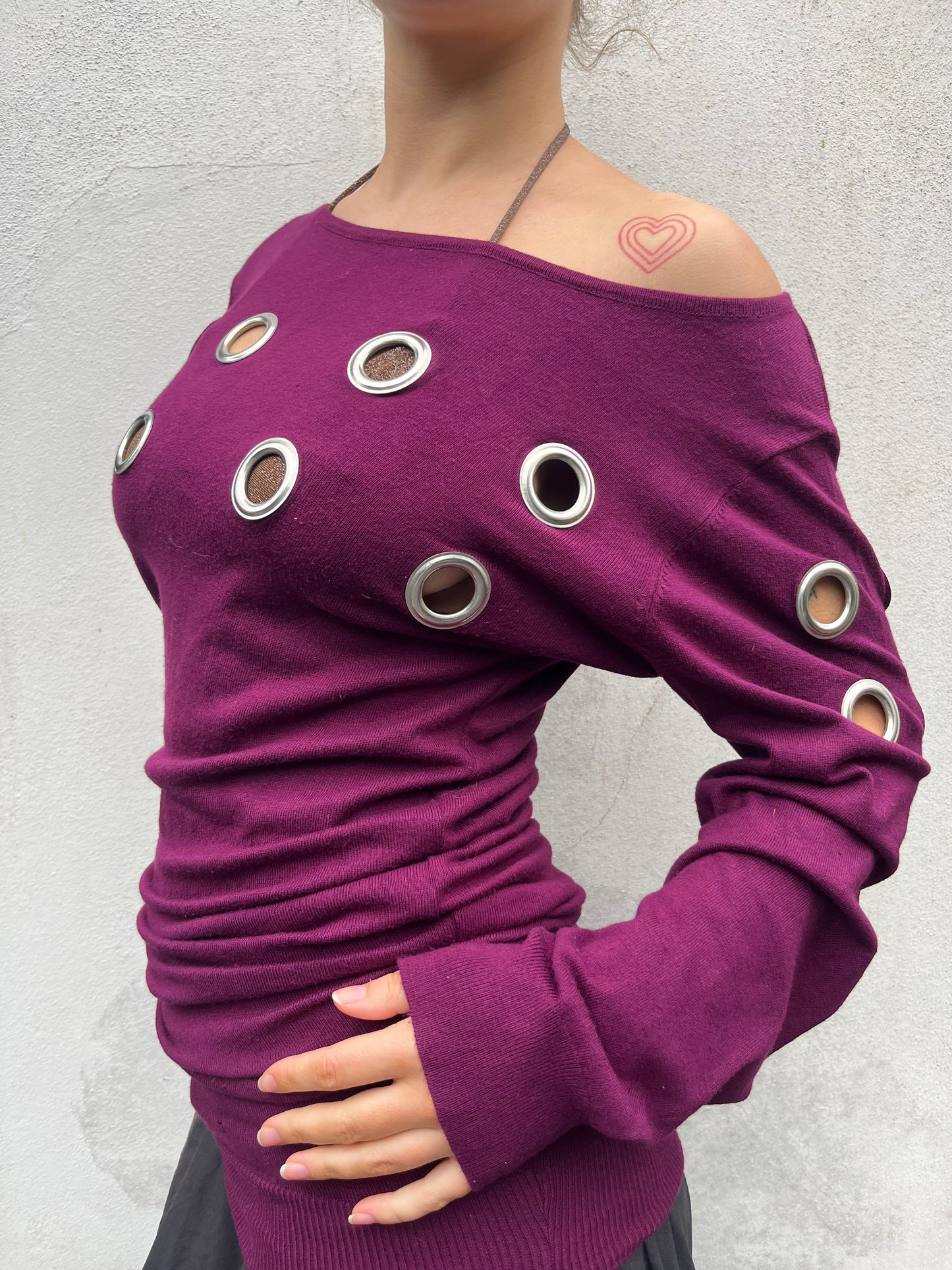 plum eyelet knit