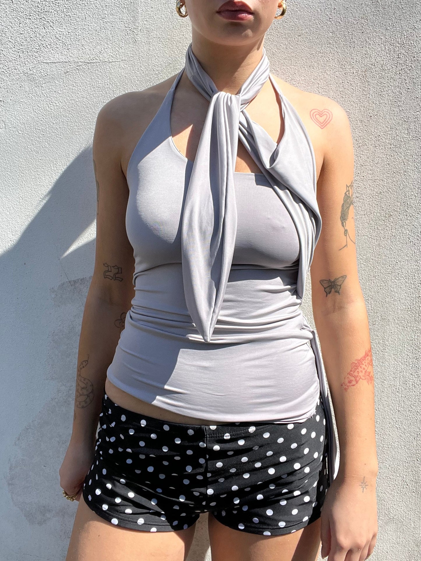 multi tie asymmetric top in silver grey