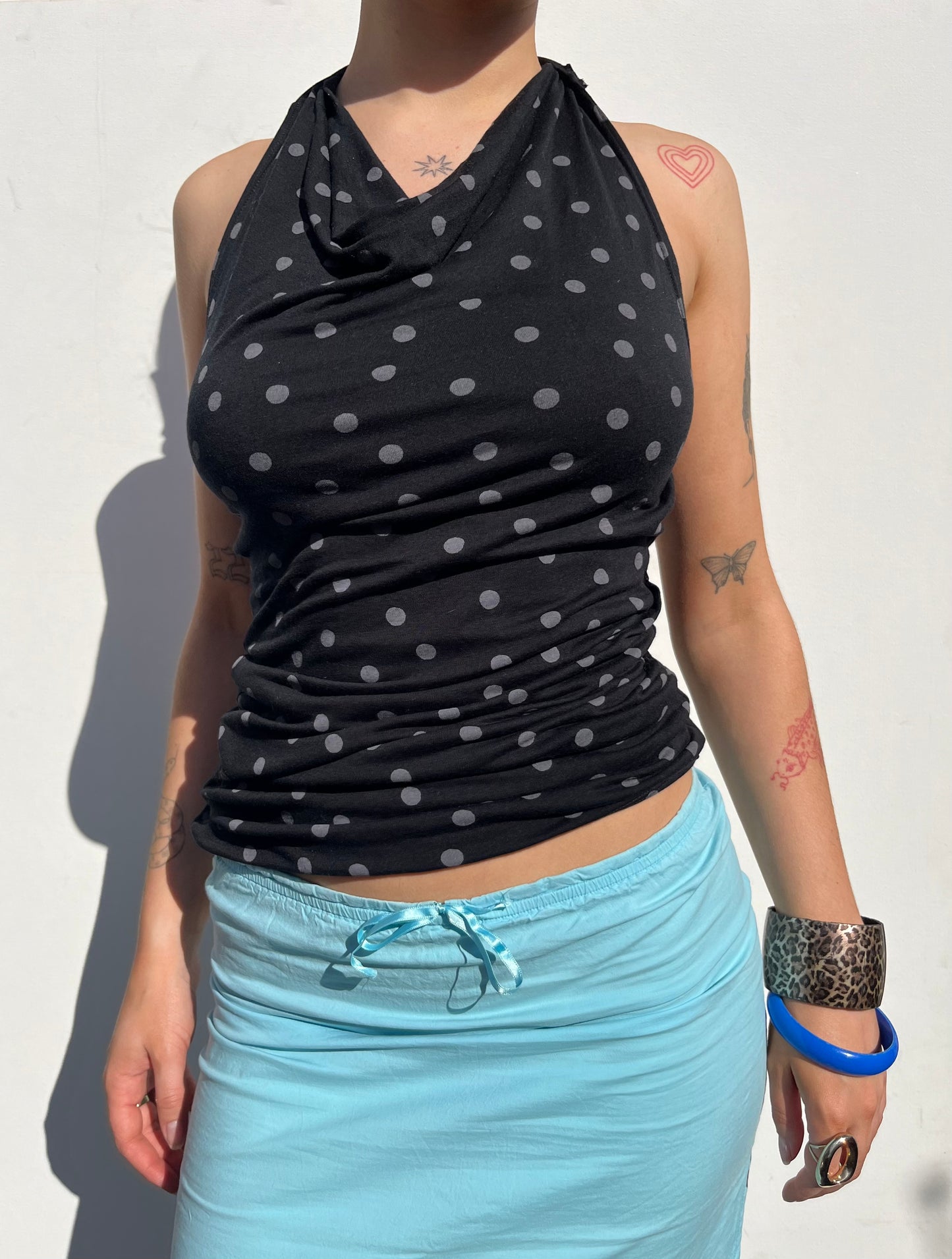 polka dot cowl neck