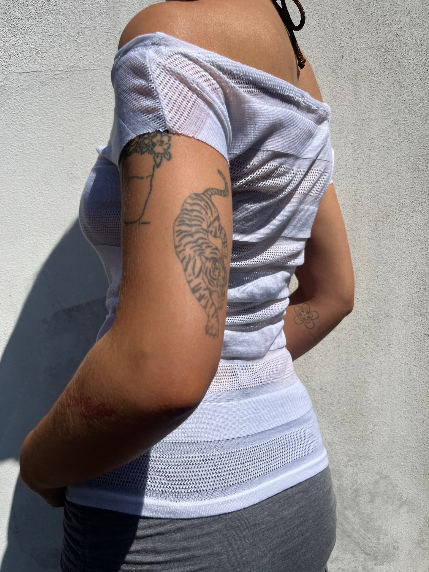 white sheer stripy top