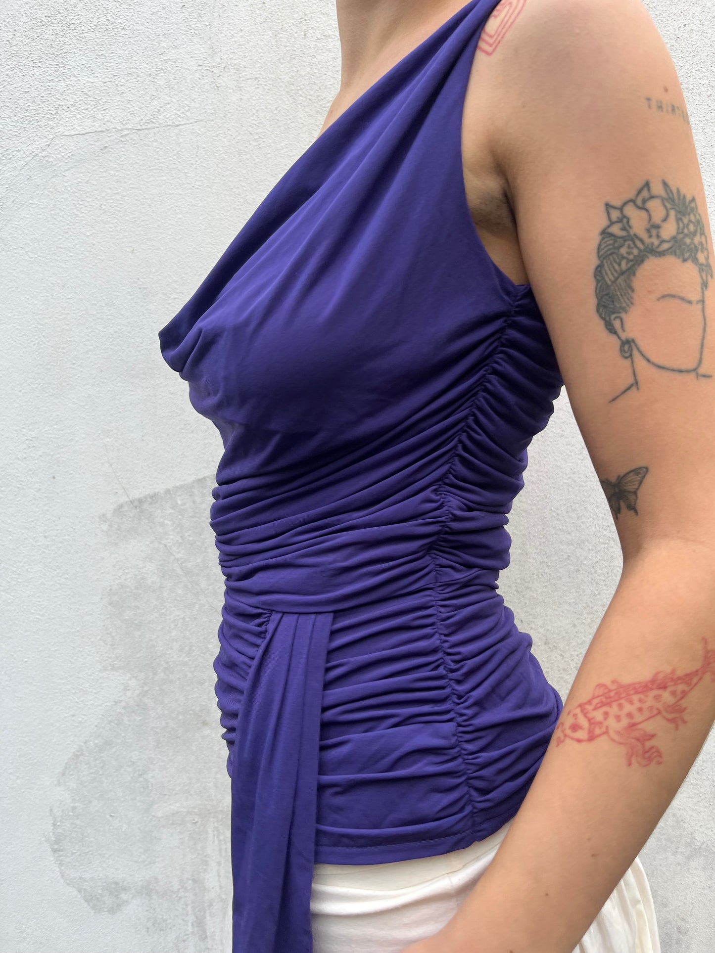 purple cowl neck top