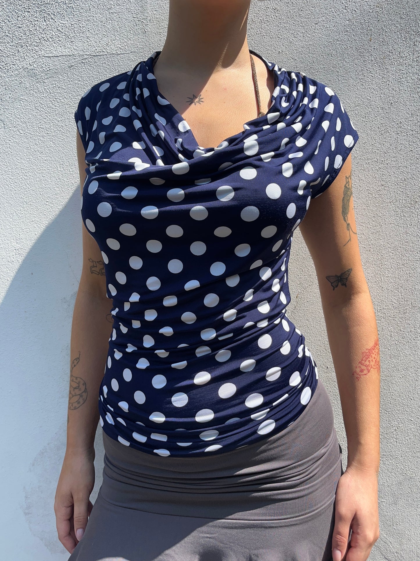 navy polka top