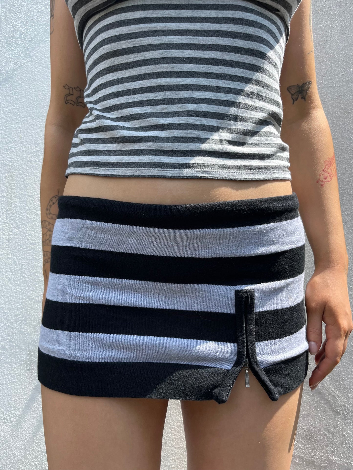 black and grey stripy zip skirt