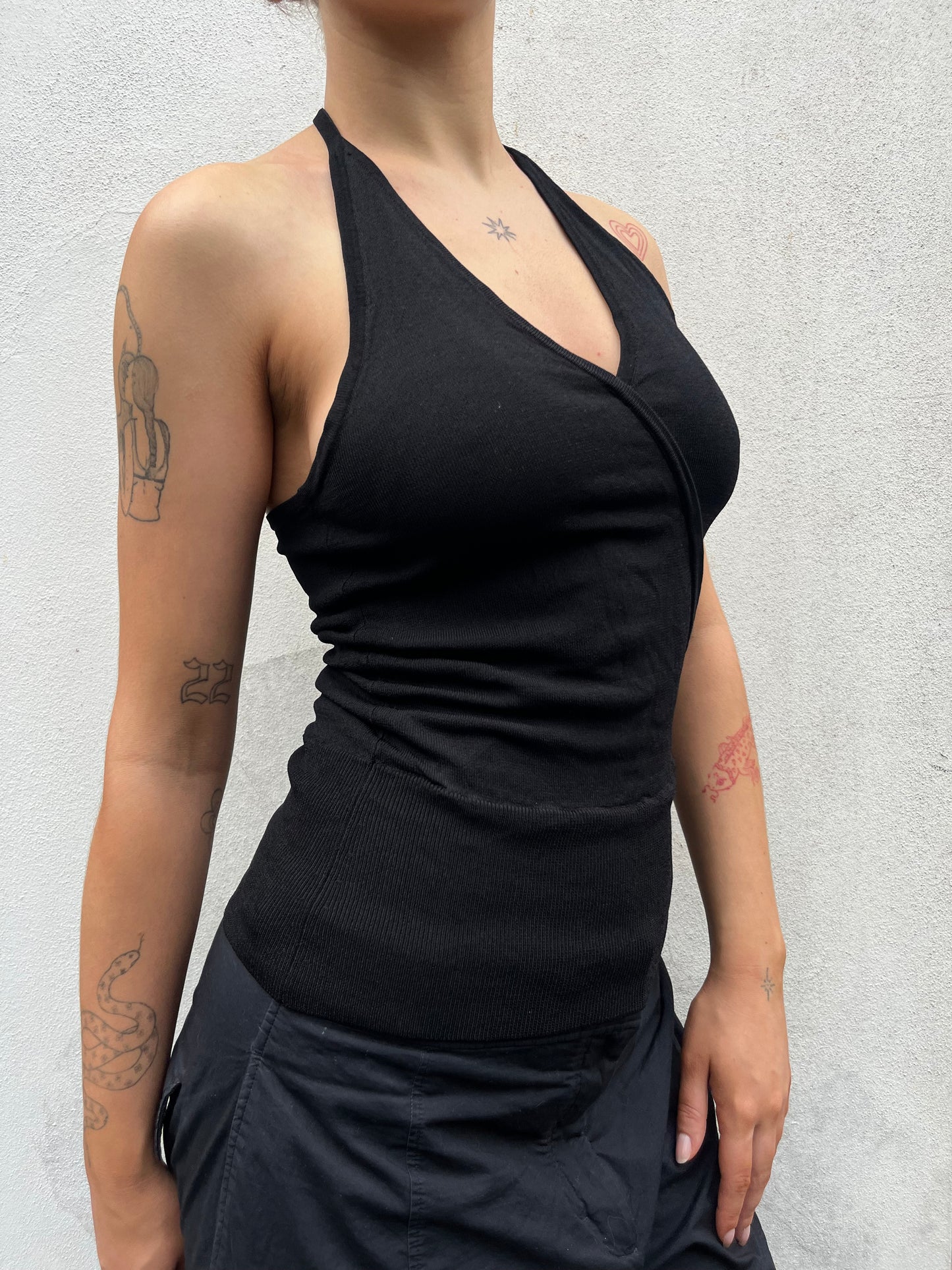 black knit halter neck top