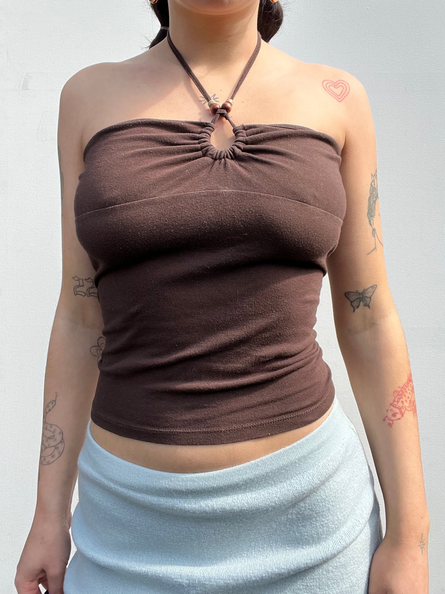 brown halter neck