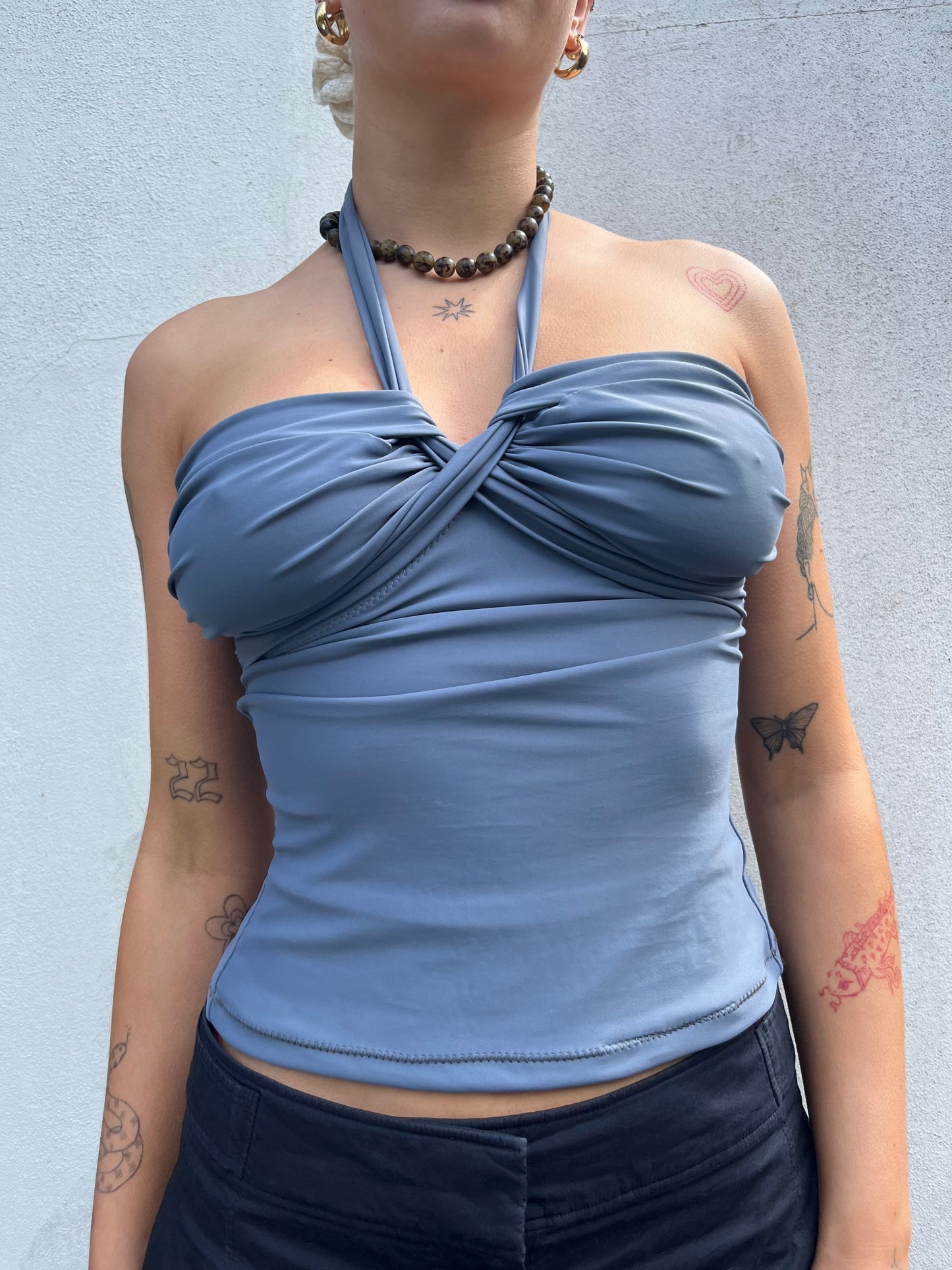 grey blue slinky halter